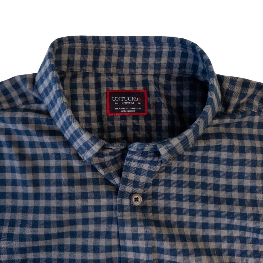 UNTUCKit Button Down Shirt Mens Medium Blue Grey Gingham
